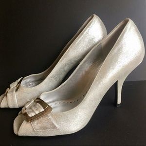 BCBGirls silver peep toe pumps